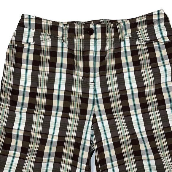 Jones New York Signature Brown Cream Plaid Bermuda Shorts Size 10 - Picture 2 of 8